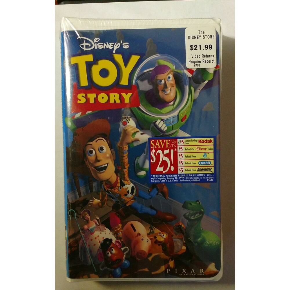 New sealed in plastic toy story vhs tape disney store hype stickers and coupon